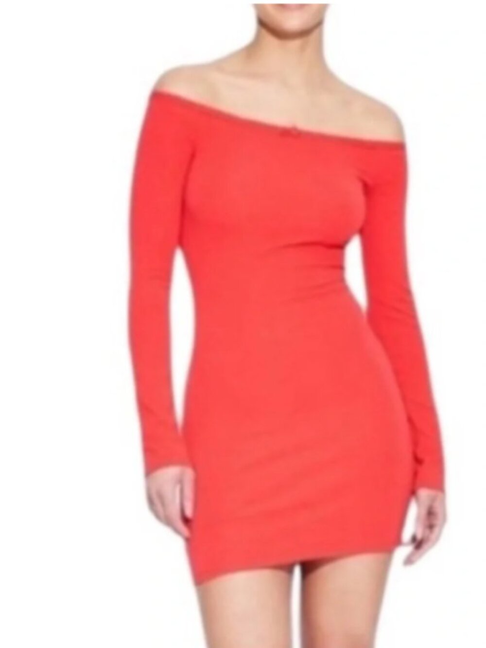 Wild‎ Fable Off-Shoulder Long Sleeve Coral-Red Mini Dress - Picture 2 of 6